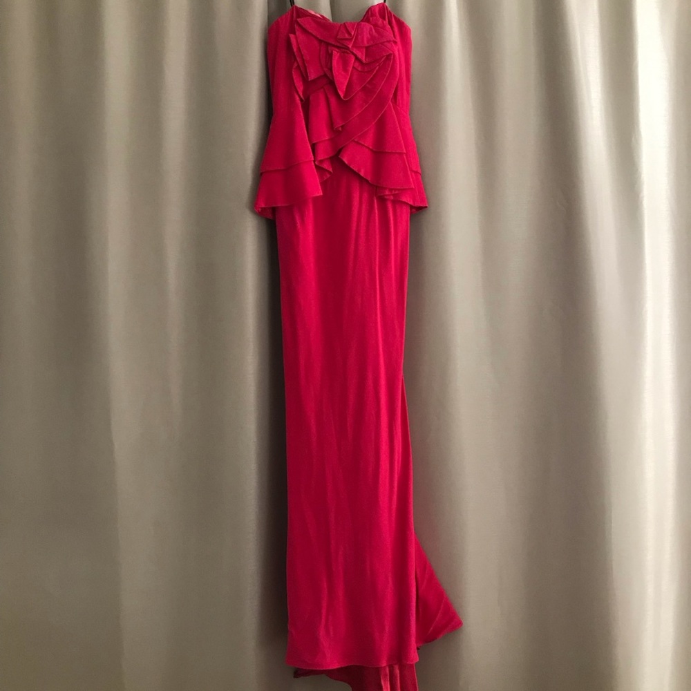 ABS Allen Schwartz Pink Ruffle Peplum Gown